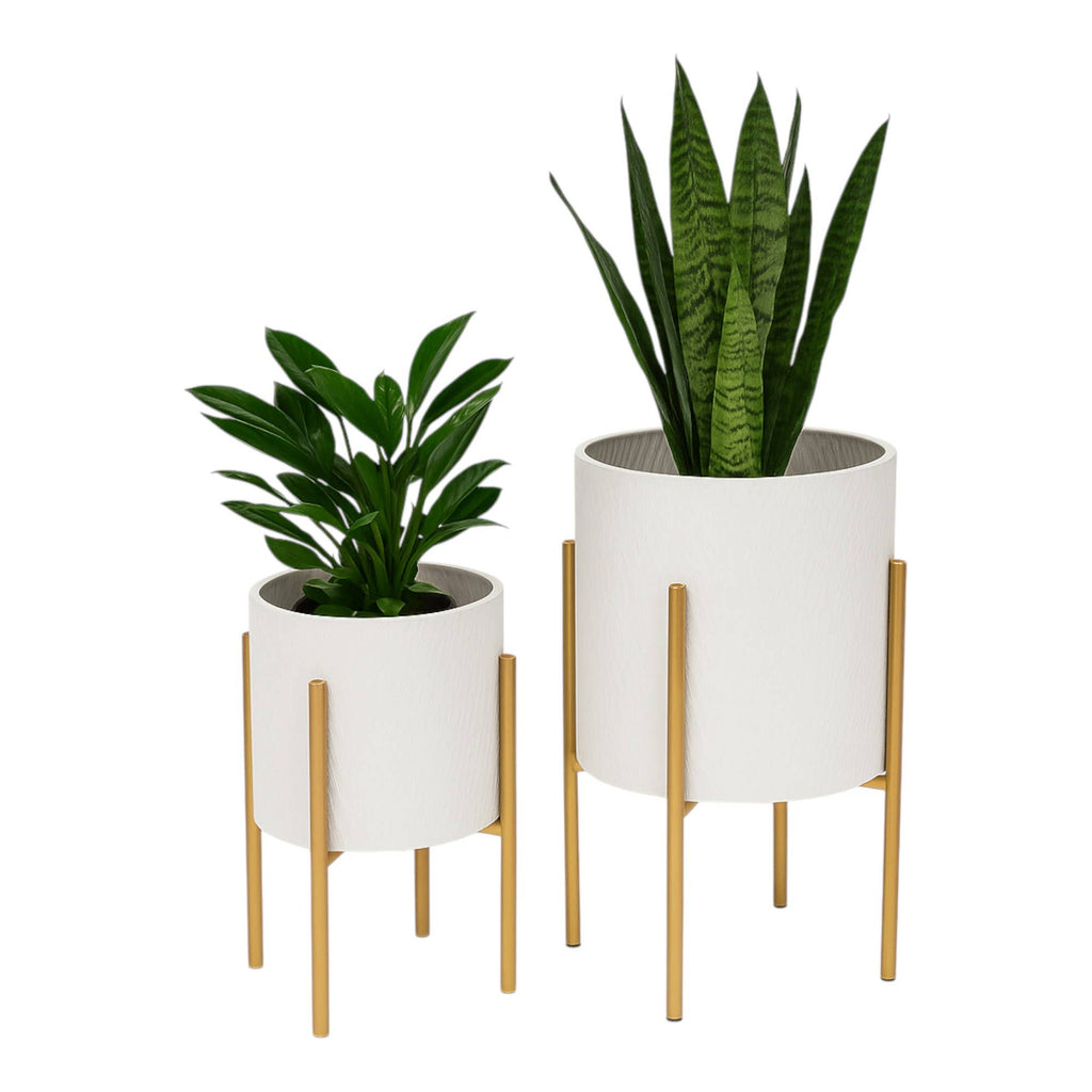 Iron Textured Planters on Stand  White, 11"