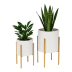 Iron Textured Planters on Stand  White, 11"