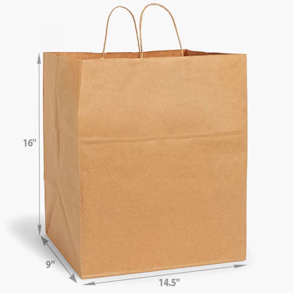 Brown Kraft Paper Retail Shopping Bags: 100 Pack / Vogue 16x6x12.5"