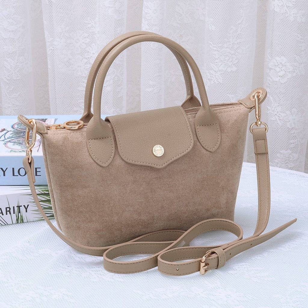 SD782  Britney Suede Double Handle Crossbody Bag: Black