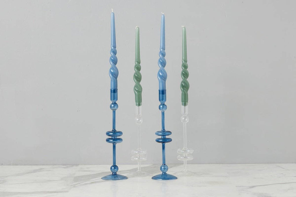 Lacquered Tall Twisted Taper Candles, Denim, Set of 2