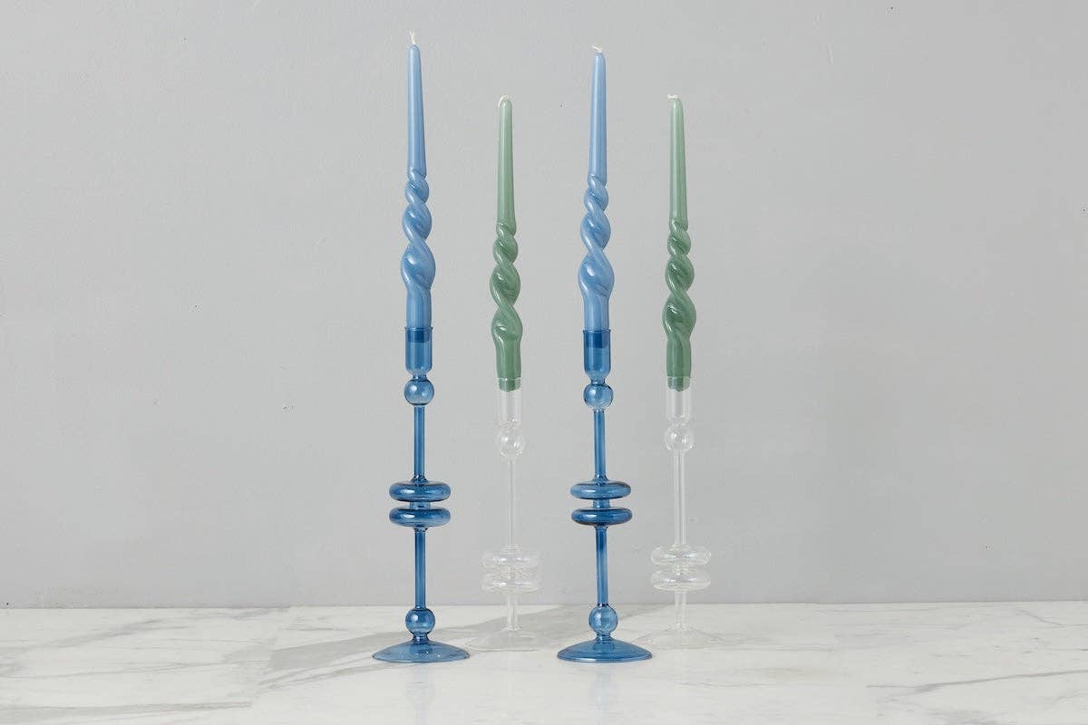 Lacquered Tall Twisted Taper Candles, Denim, Set of 2