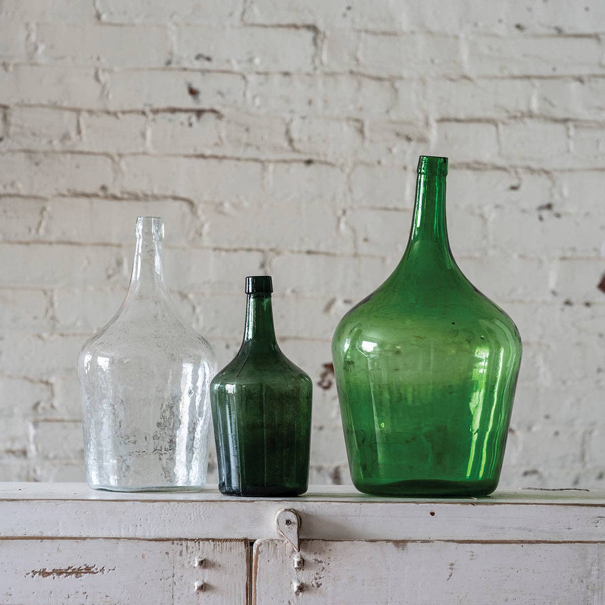 Green Antique Glass Bottle: Medium