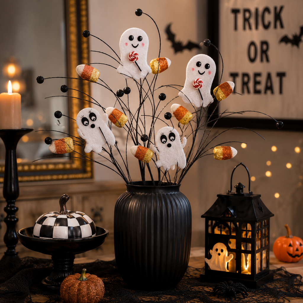 29" Felt Ghost & Candy Corn Spray | Whimsical Halloween
