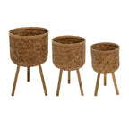 Planter Set of 3 - Brown Bamboo Wood Wicker, 11/13/15 in.
