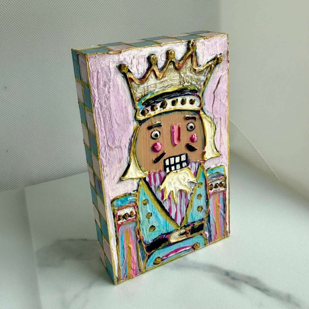 Nutcracker Christmas Pastel Handpainted Wood Block Art