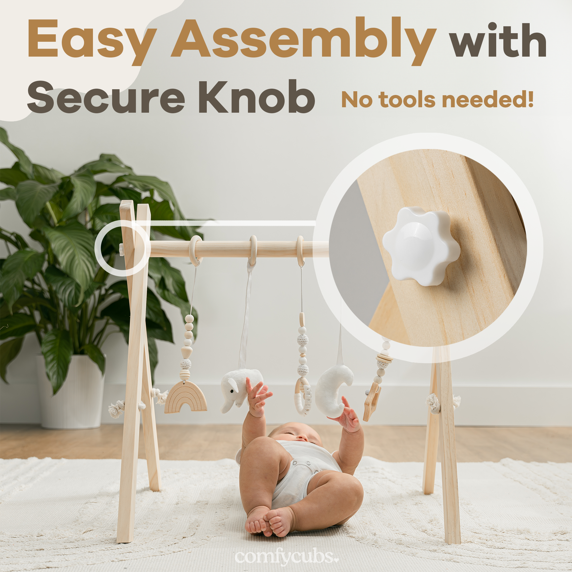Wooden Baby Play Gym, Baby Activity Gym by Comfy Cubs: Natural Wood