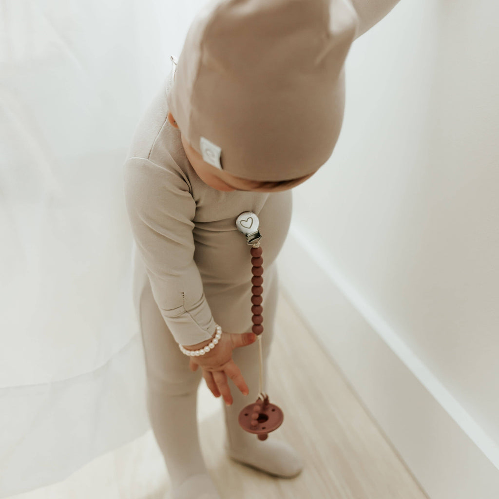 Lulababe Pacifier Clip: Tan