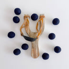Wood Slingshot with 10 Felt Balls: Royal Blue