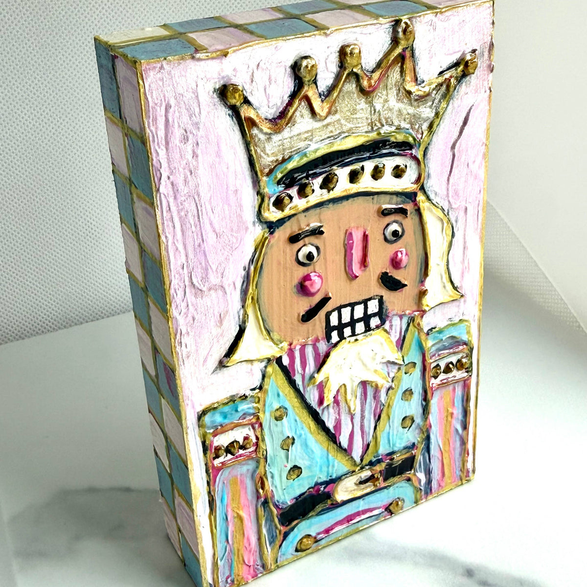 Nutcracker Christmas Pastel Handpainted Wood Block Art