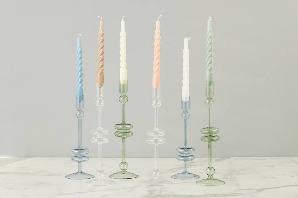 Lacquered Twisted Taper Candles, White, Boxed, Set of 6