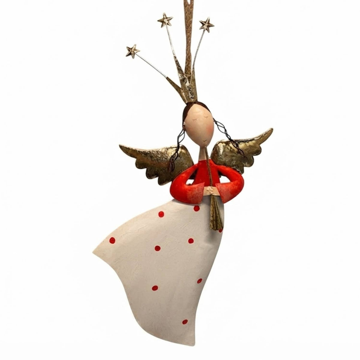 Whimsy Hanging Metal Angel Ornament w/ Horn 16.5"