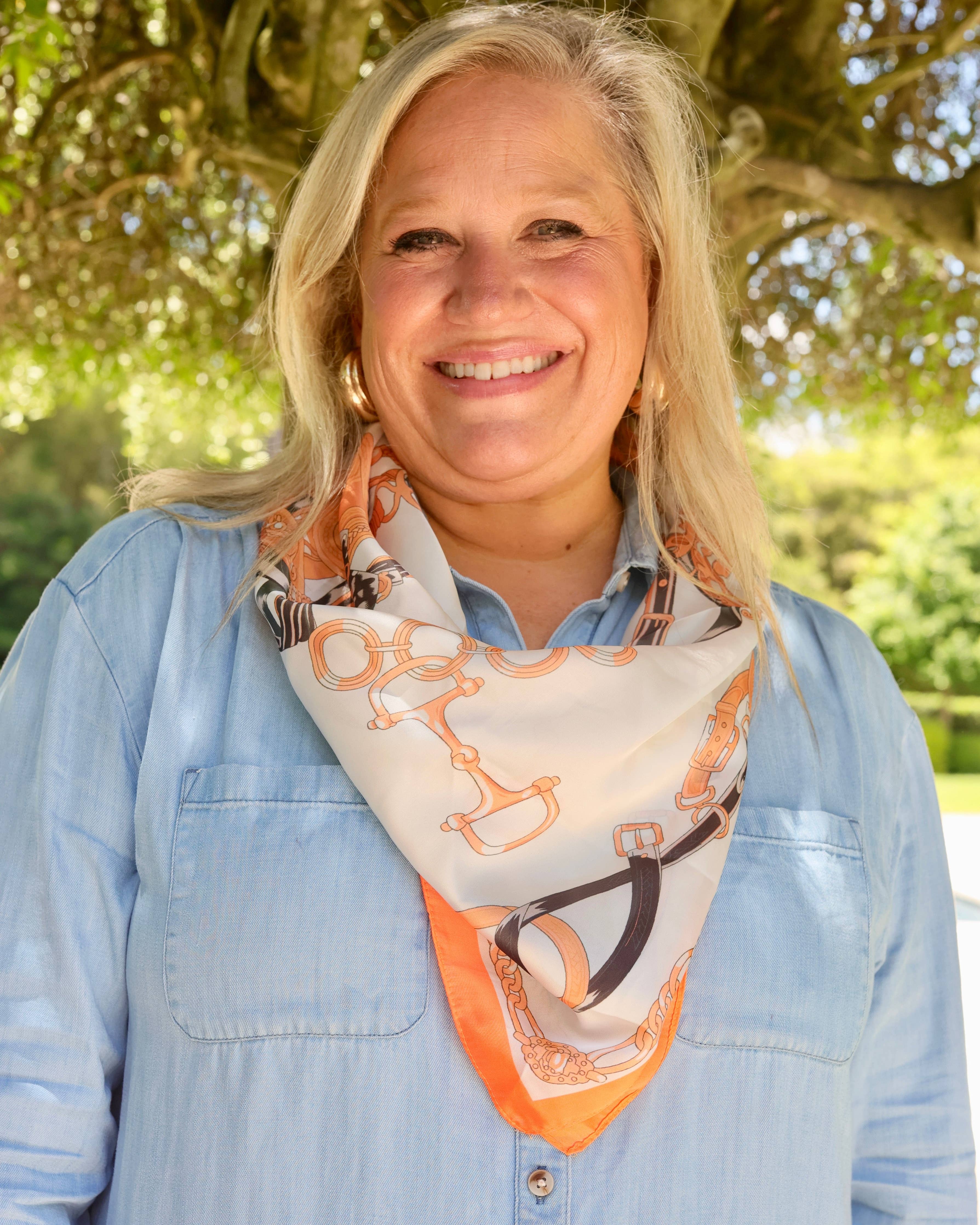 Edie Equestrian Print Scarf Orange
