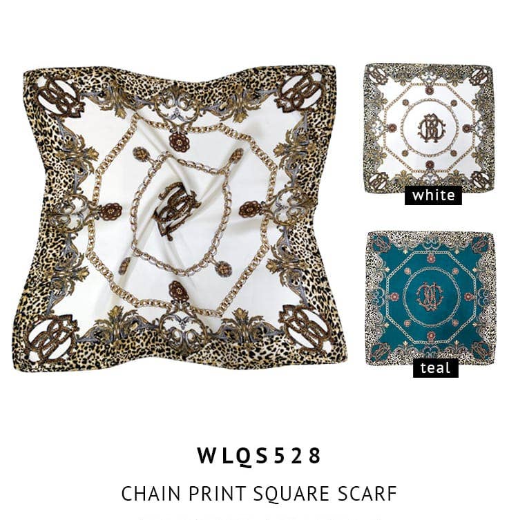 WLQS528 Chain Print Square Scarf: White
