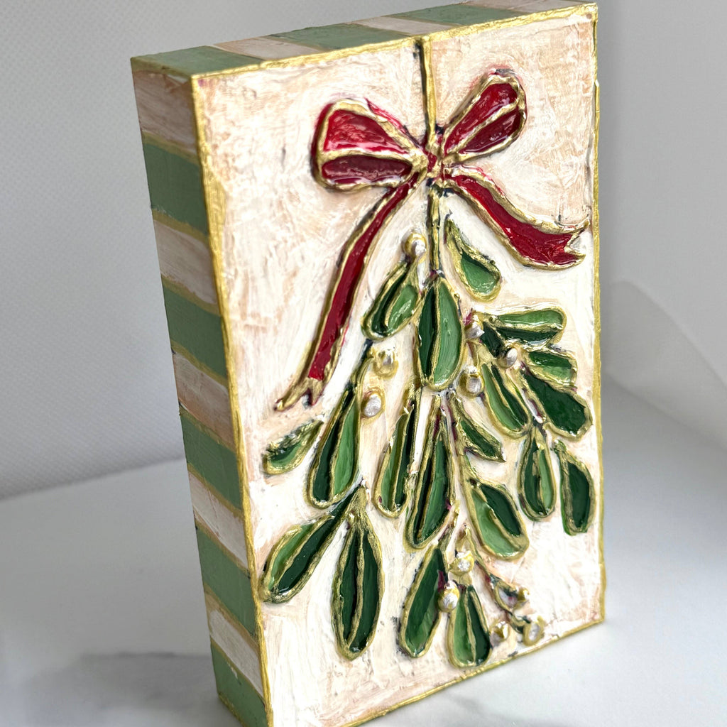 Mistletoe Hanging Christmas Handpainted Wood Block Art⁠
