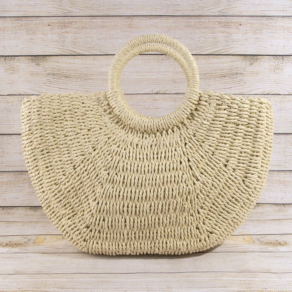 Woven Paper Straw Tote Bag With Ring Handles: TA
