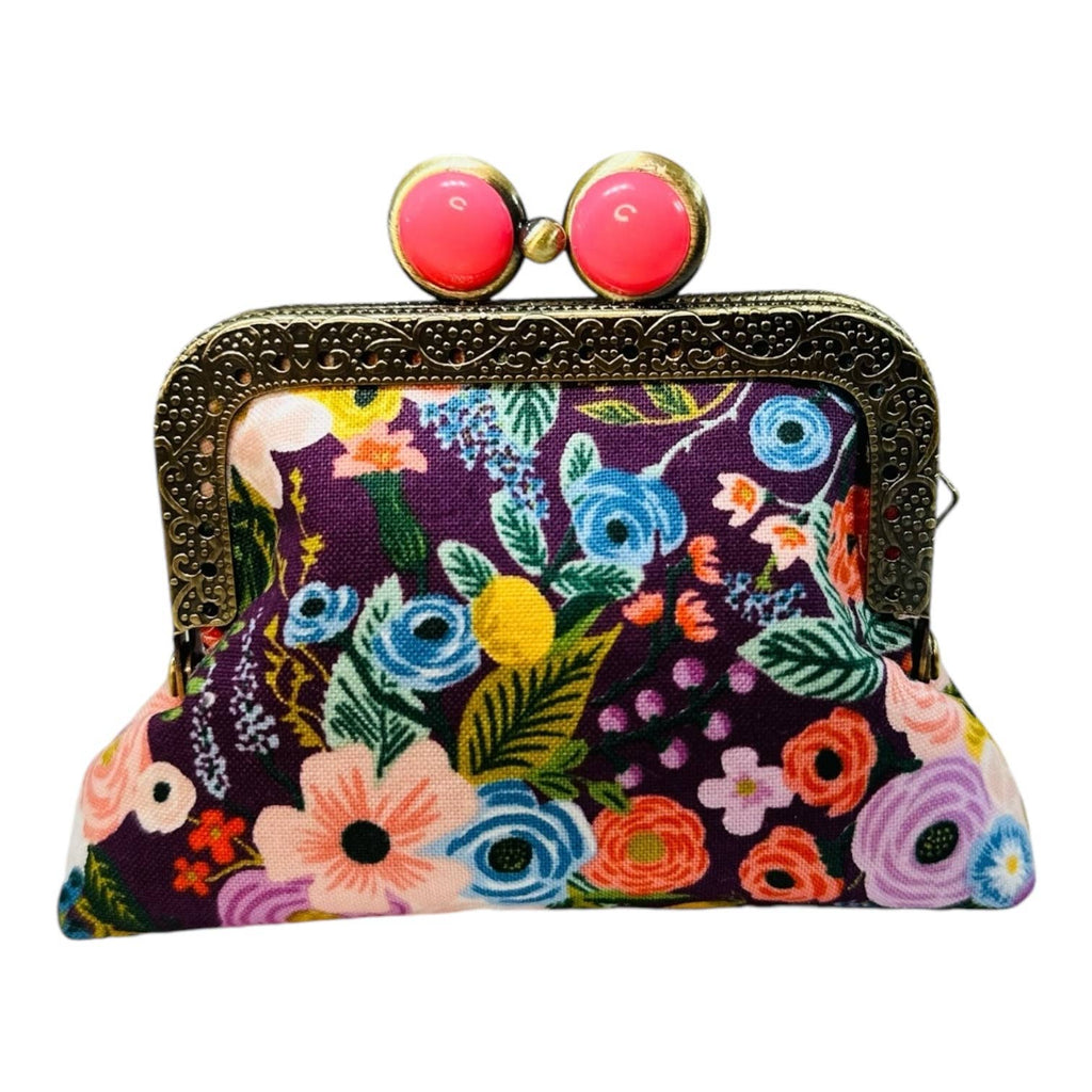 Kiki & Syds Mini Clutch Coin Purse - Petite Floral Plum: Hot Pink