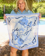 Edie Equestrian Print Scarf Blue: Default