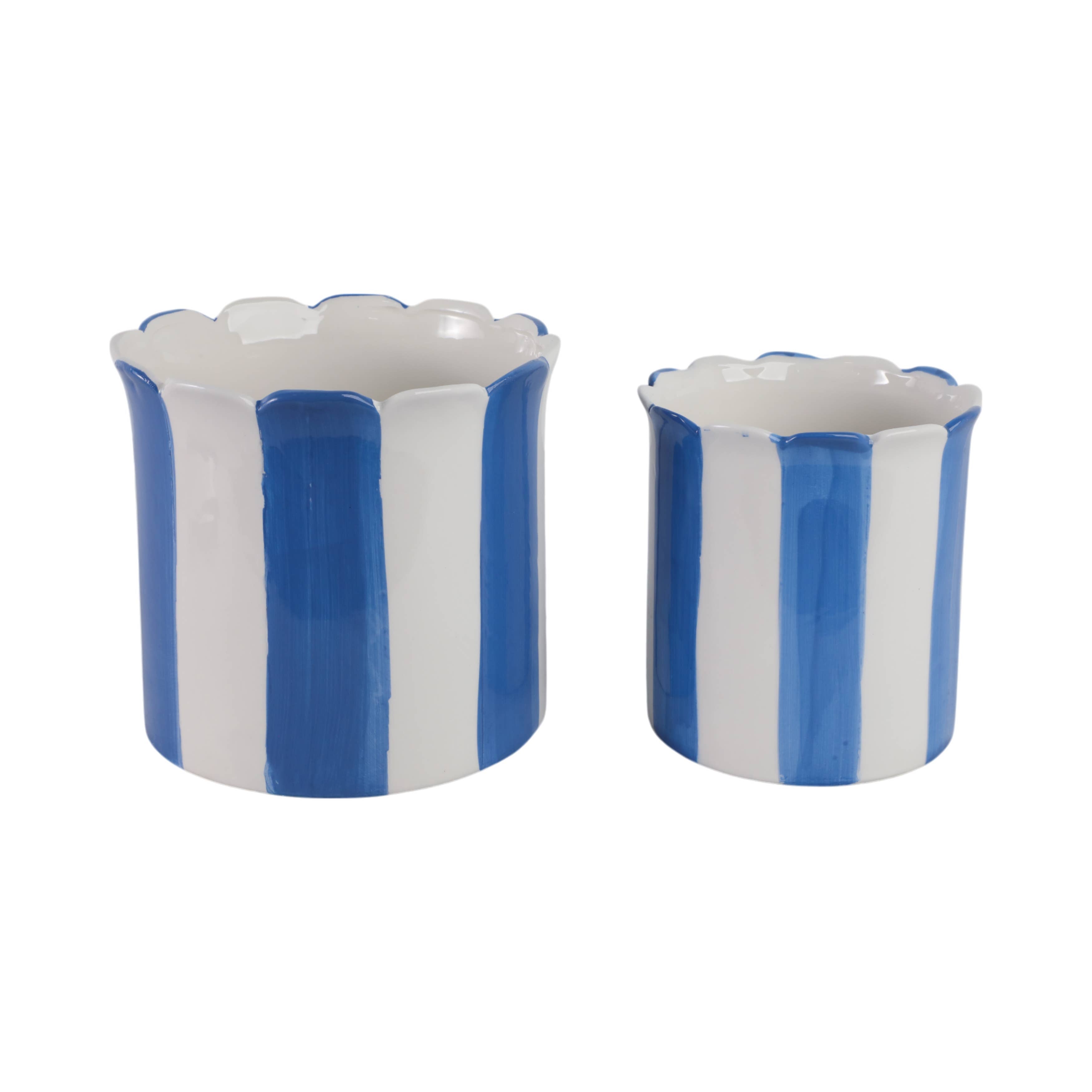Planters  - Blue Ceramic Striped Scallop, 6"