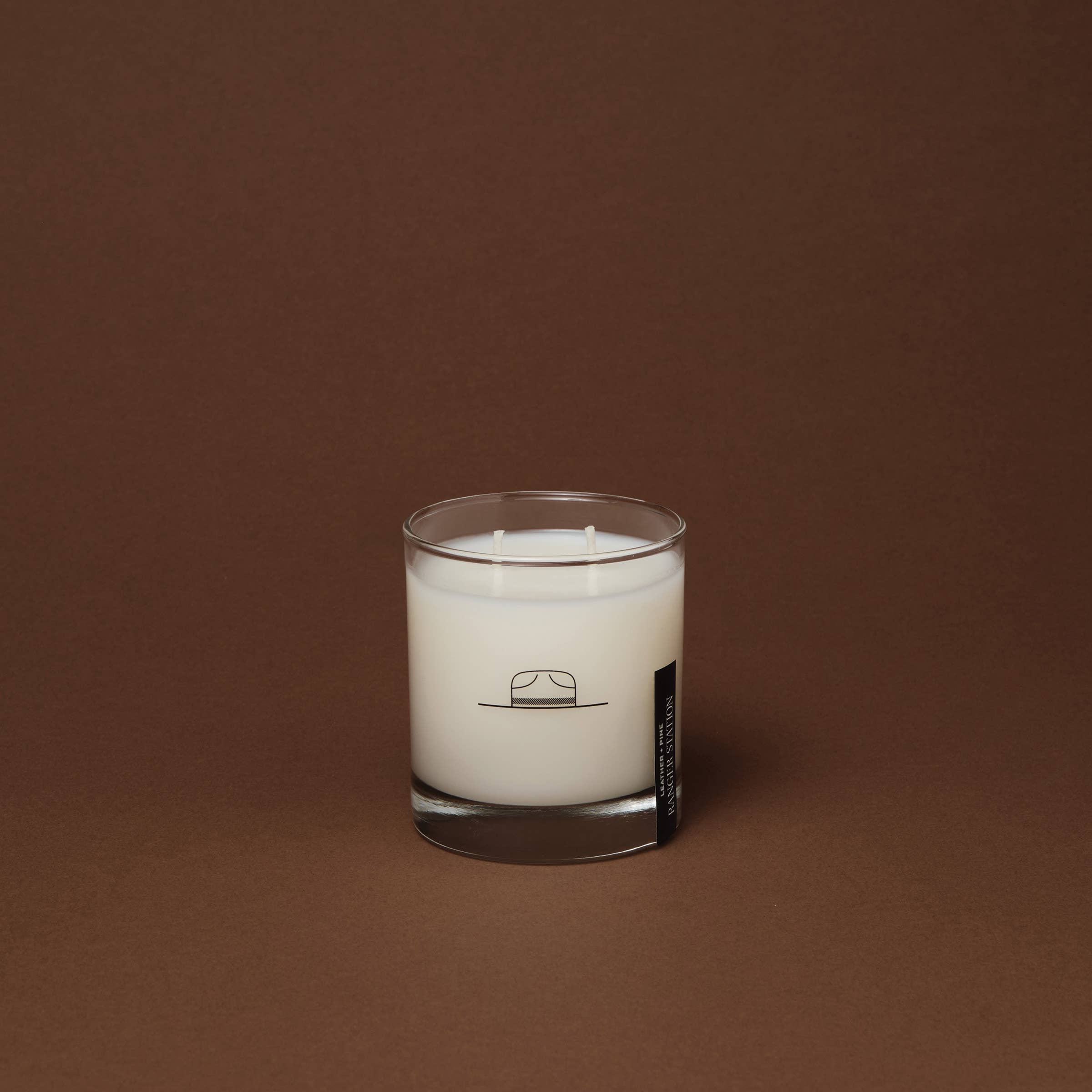 (TESTER) LEATHER + PINE CANDLE: 11 oz Rocks Glass