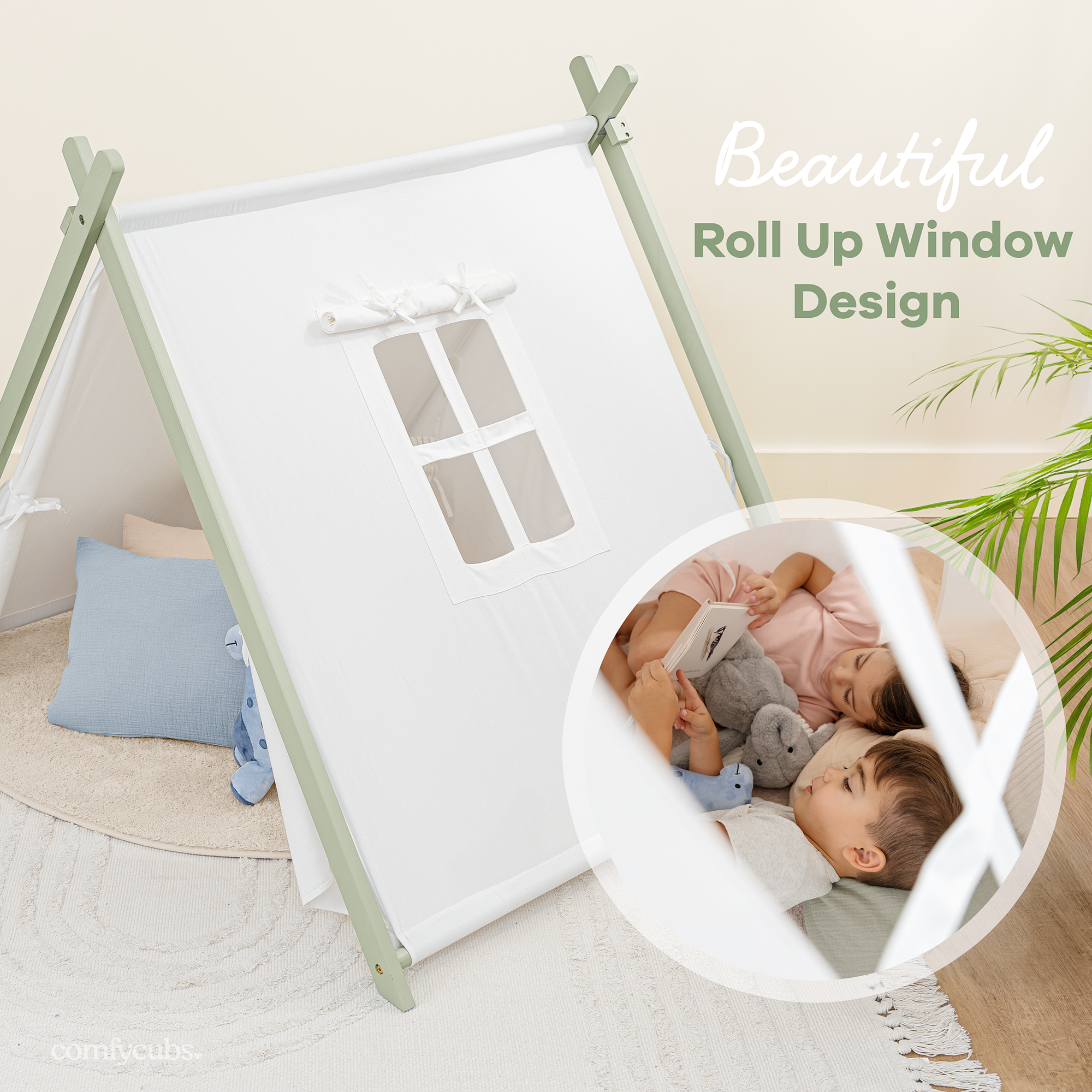 Kids Play Tent, Indoor Canvas Play Tent by Comfy Cubs: Natural Wood