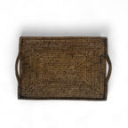 Rattan Tray with Loop Handles and Glass Insert : Brown / Large