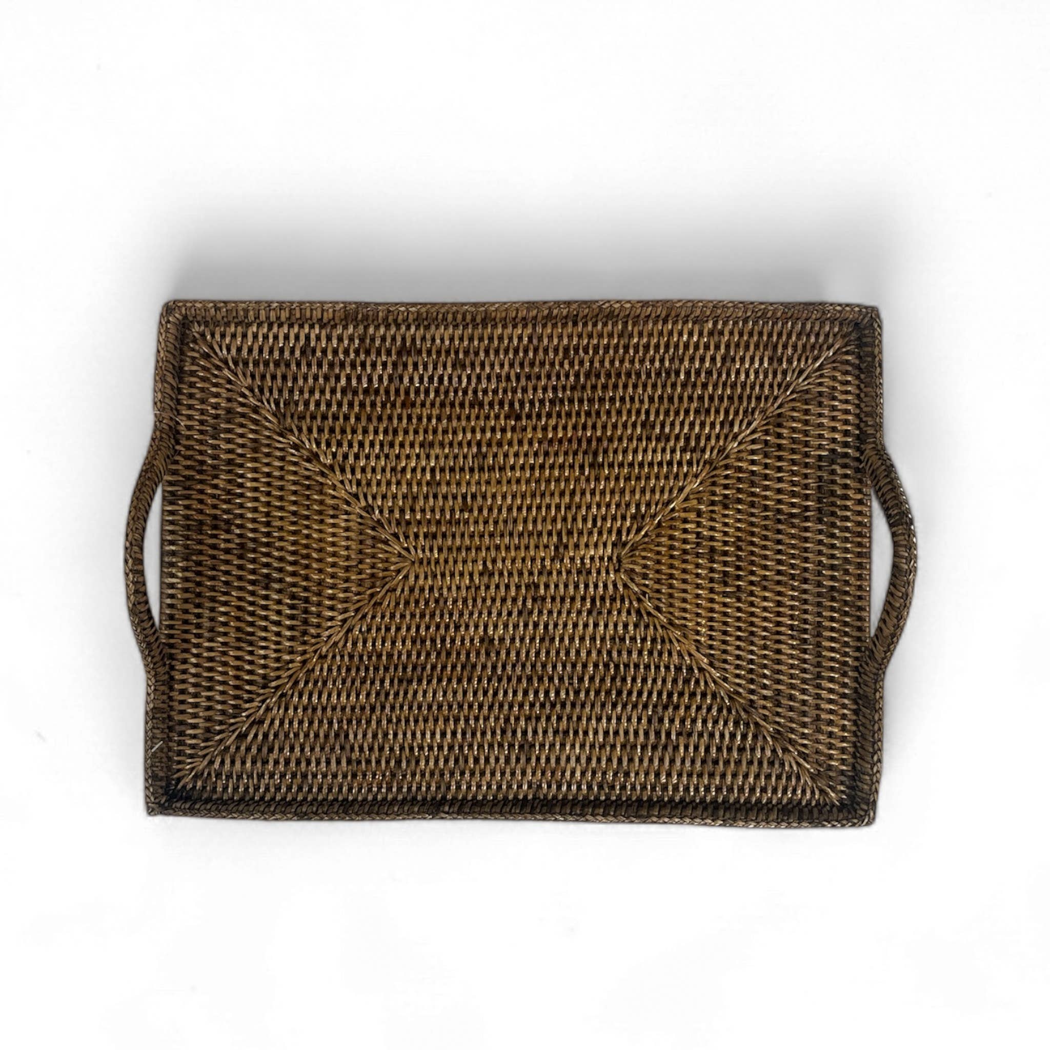 Rattan Tray with Loop Handles and Glass Insert : Brown / Large