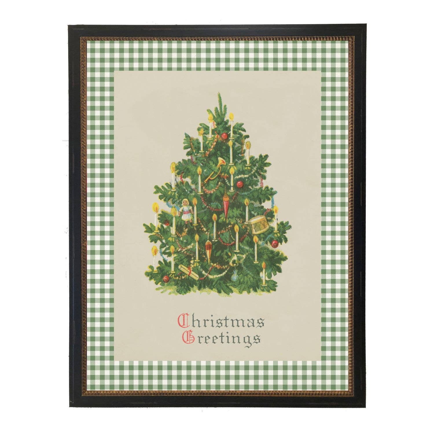 Christmas greetinGG print matted in green gingham: Black With Bead 1300-905 U / 12" X 16"