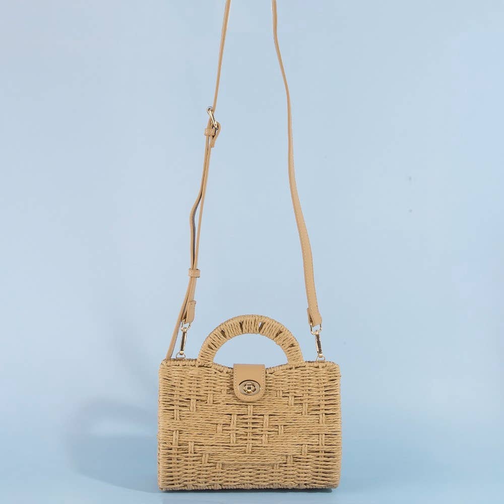 Natural Woven Straw Structure Top Handle Bag: NAT