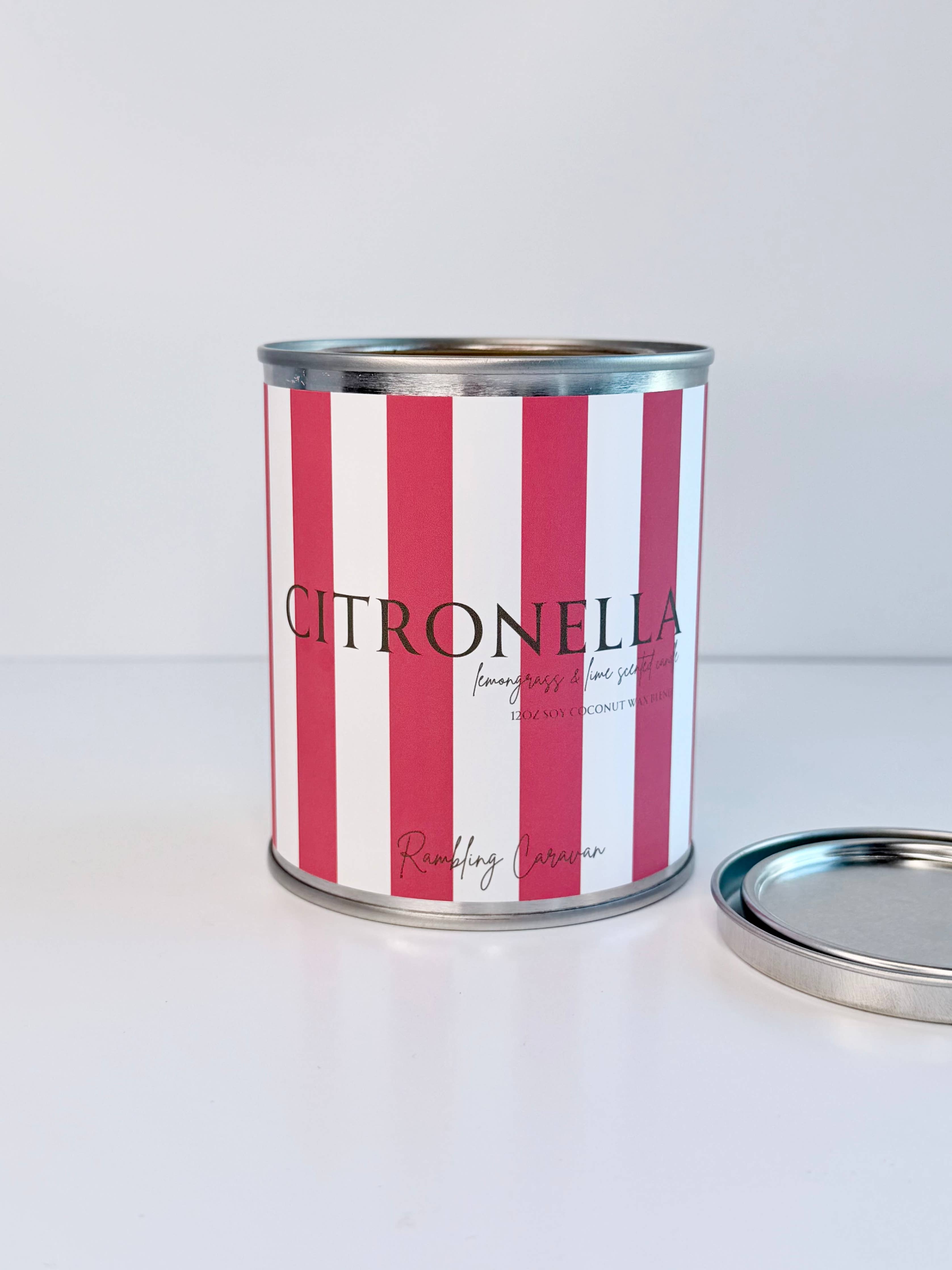 Citronella Candle - Paint Tin - Striped Label: Red / 12 oz