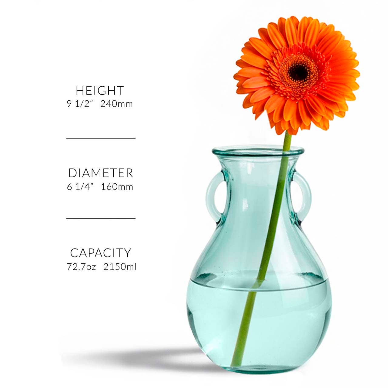 9 1/2" Large French Country Glass Vase