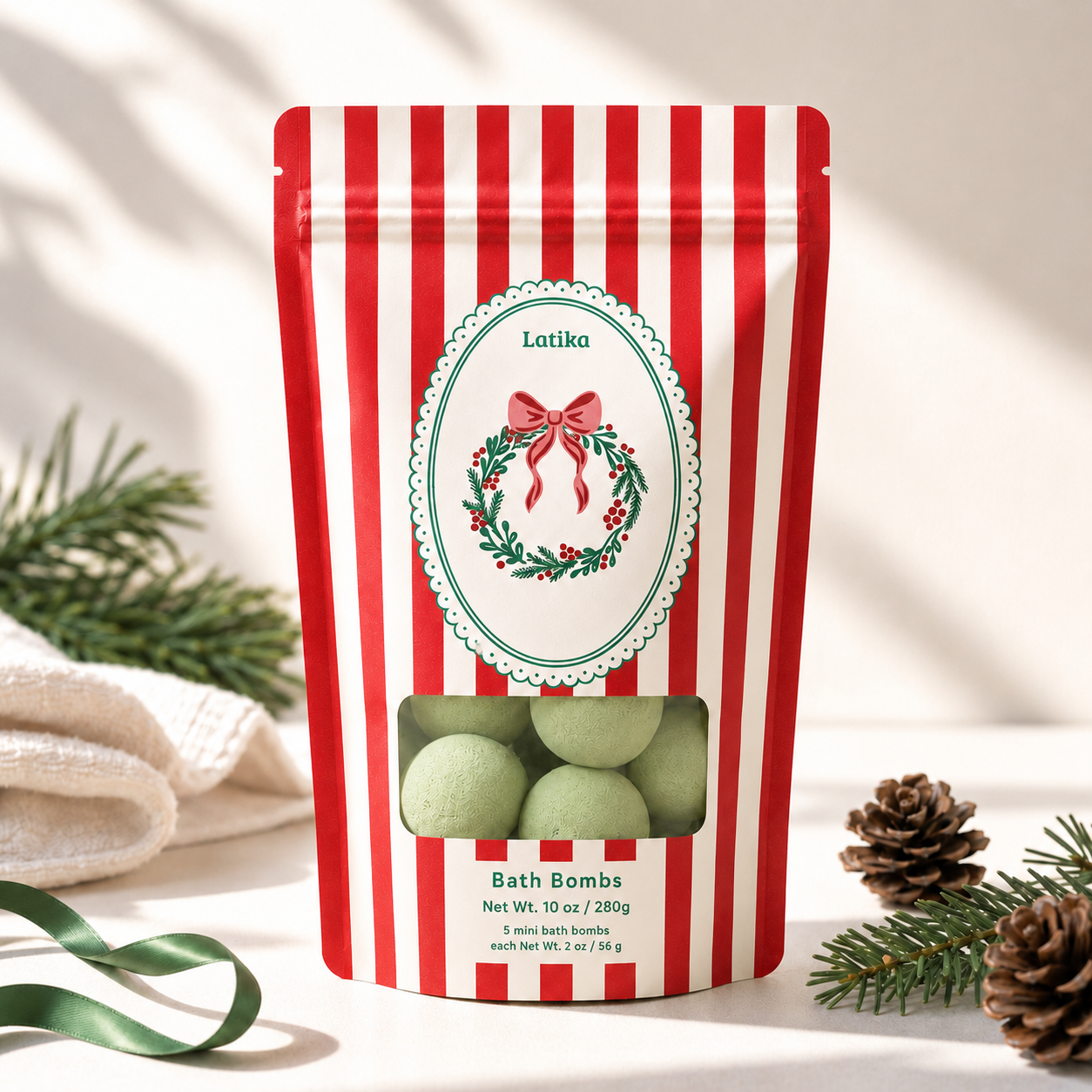 Mini Bath Bombs Gift Bag -Wreath Christmas Pine & Cedarwood