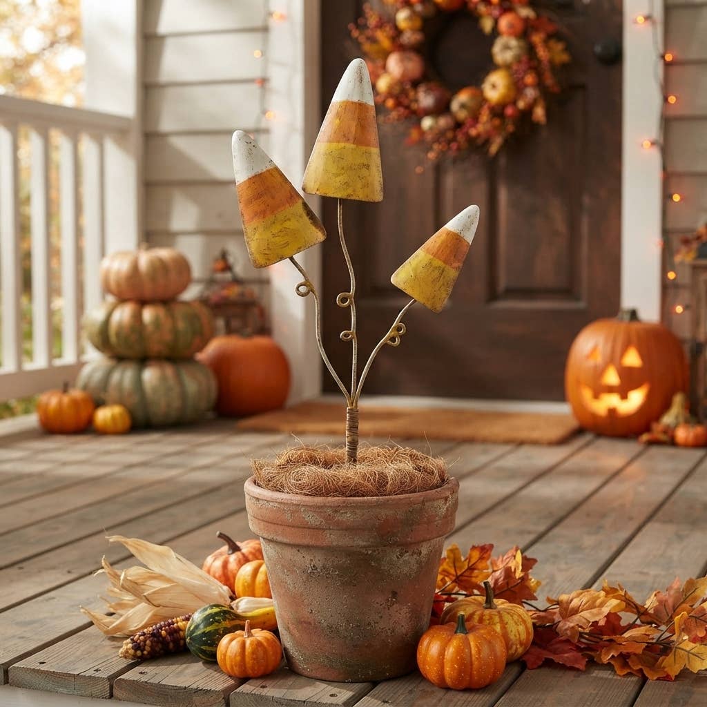 Metal Candy Corn Garden Stakes 24"