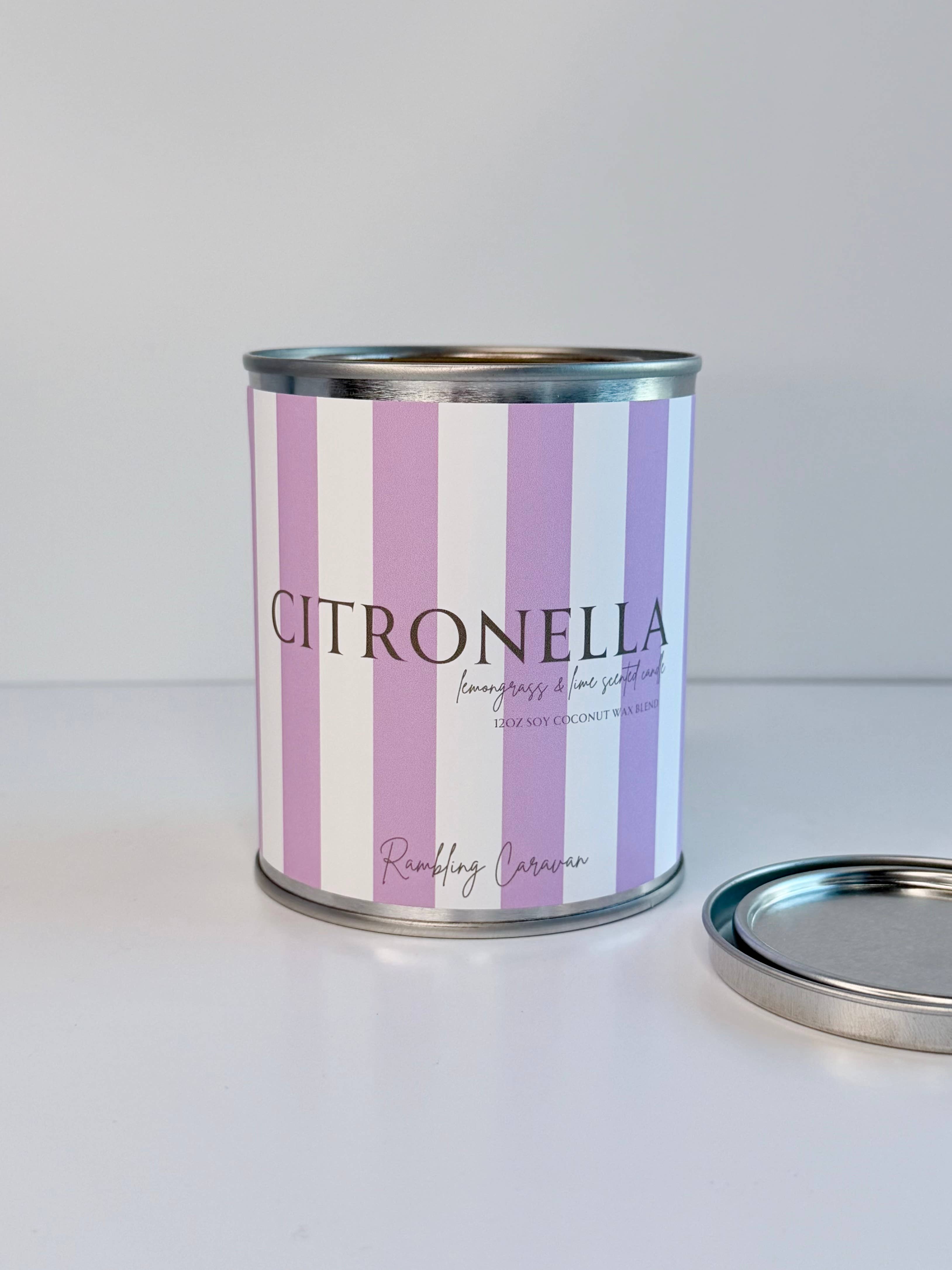 Citronella Candle - Paint Tin - Striped Label: Red / 12 oz