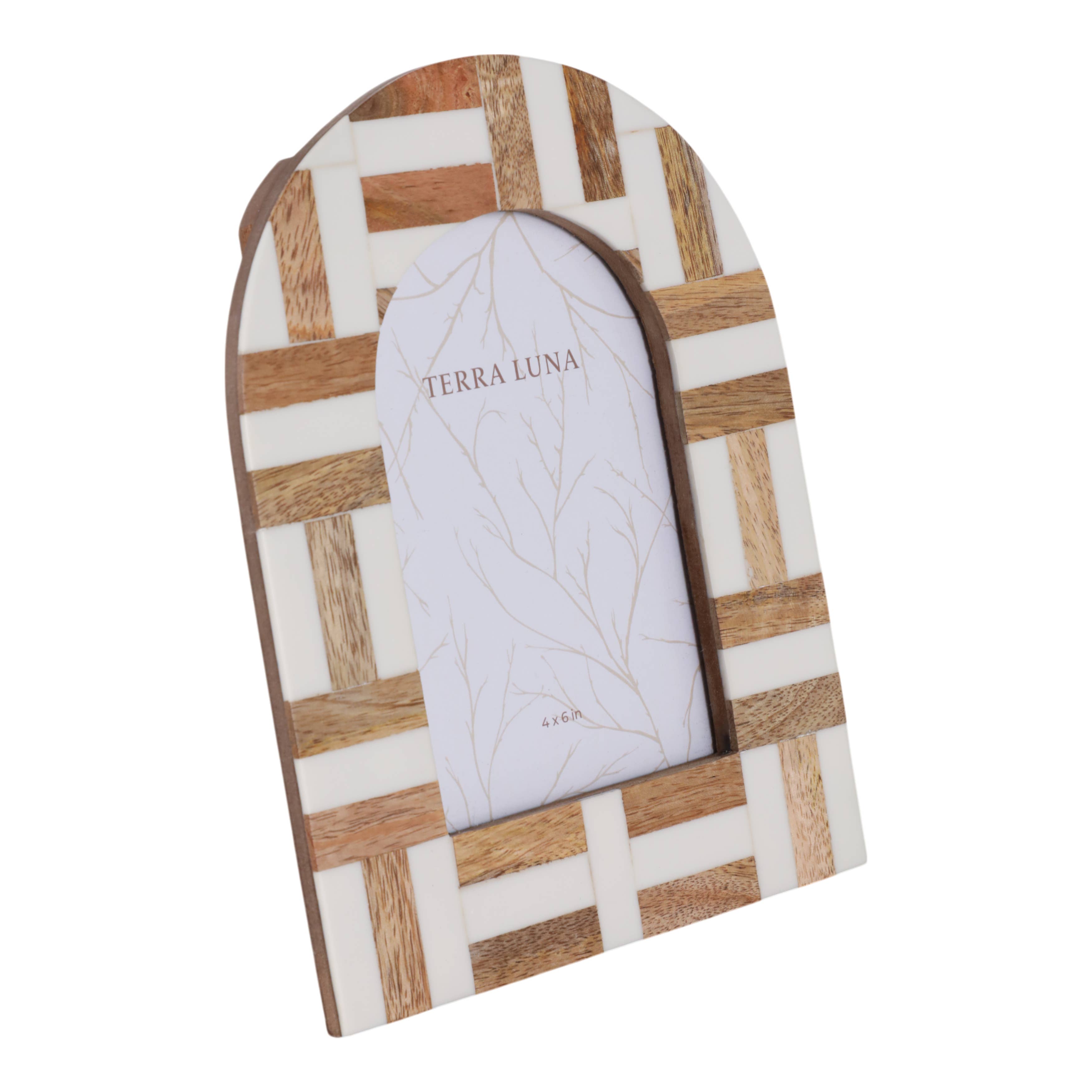 Picture Frame - Ivory Resin Wood Inlay Arch Design, 4x6 in.