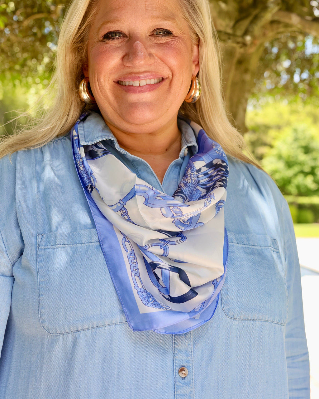 Edie Equestrian Print Scarf Blue: Default