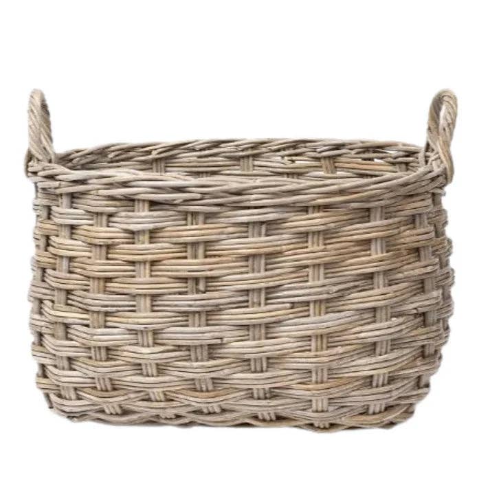 Rattan Rounded Oval Storage Basket: Large - 19" H with Handles
