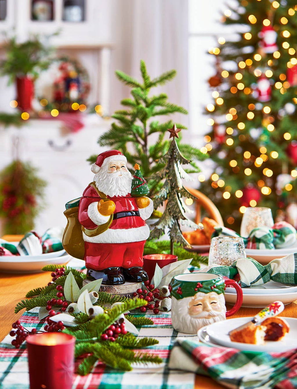 Vintage Santa W/ Wreath Mug Multi Earthenware Christmas