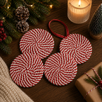Christmas Coasters, Red Candy Cane Braided Cotton Gift Sets: Red & Green-4pk