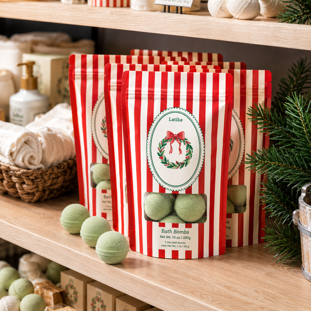 Mini Bath Bombs Gift Bag -Wreath Christmas Pine & Cedarwood