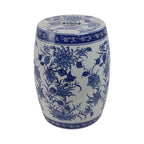 Stool - Blue Ceramic Pinwheel Flower Chinoiserie, 18 in.