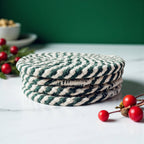 Christmas Coasters, Red Candy Cane Braided Cotton Gift Sets: Green-4pk