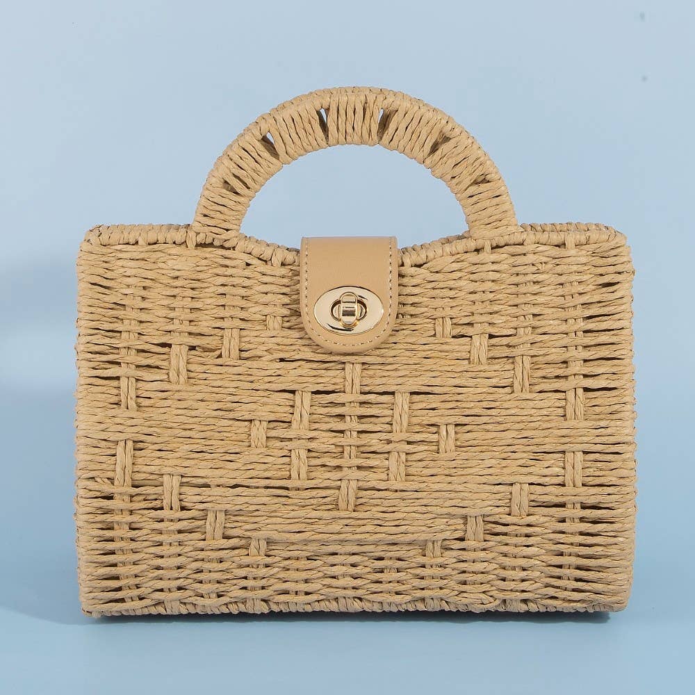 Natural Woven Straw Structure Top Handle Bag: NAT
