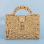 Natural Woven Straw Structure Top Handle Bag: NAT