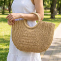 Woven Paper Straw Tote Bag With Ring Handles: TA