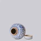 Blue and White Porcelain Scrolling Peony Round Storage Jar