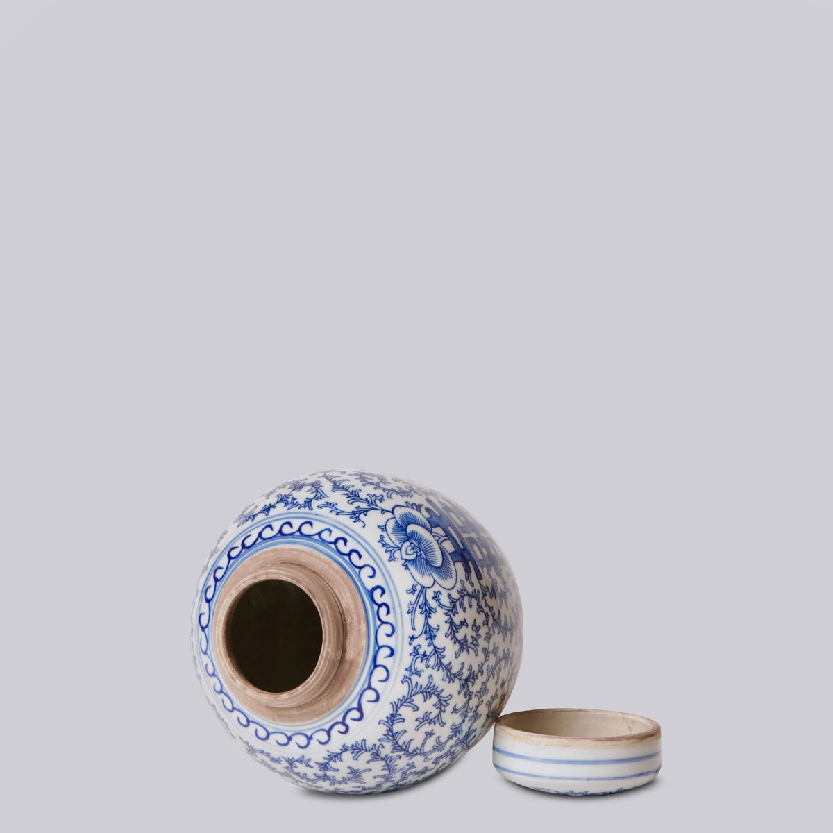 Blue and White Porcelain Scrolling Peony Round Storage Jar