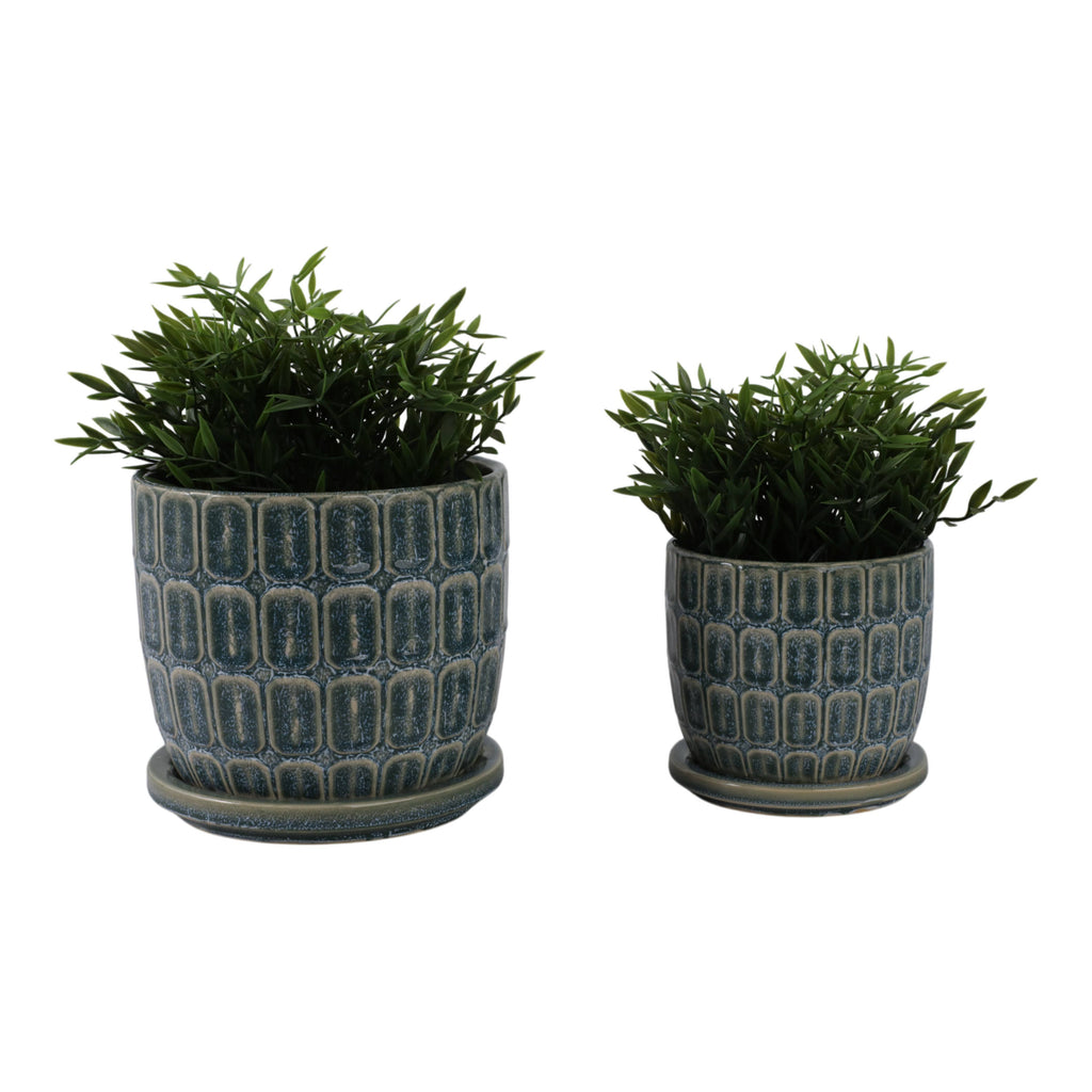 Blue 6/8 in. Ceramic Squoval Saucer Planter (Set of 2)