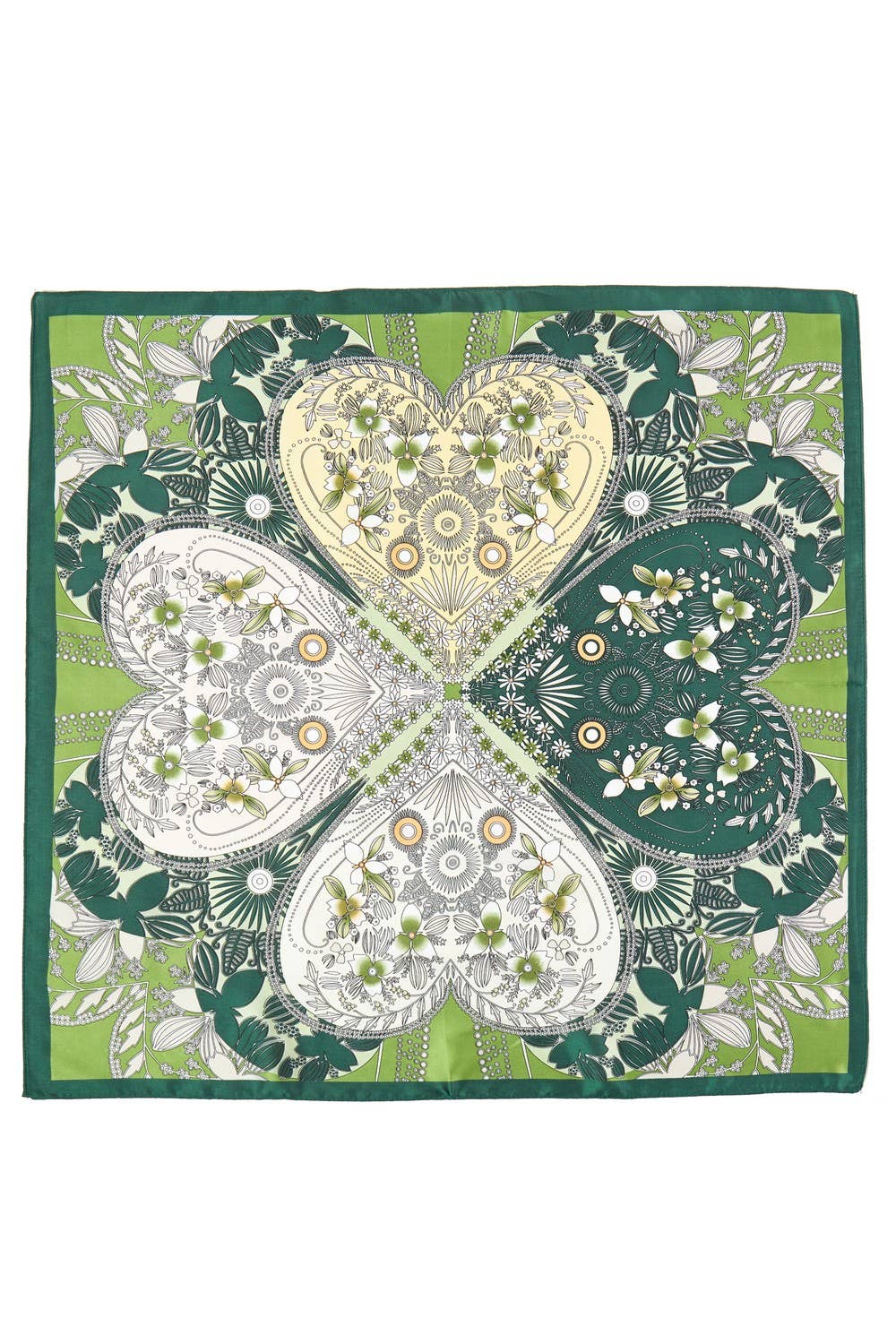 Four-Leaf Clover And Flower Square Bandana Scarf: OV