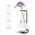 Drop Recycled Glass Vase & Metal Stand Clear